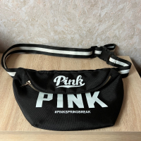 Victoria’s Secret Черна чанта с бяла лента и надпис PINK дължината се регулира 🖤 , снимка 6 - Чанти - 44737143