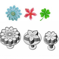 3 вида цвете цветя детелинка детелина хризантема пластмасови форми форма с бутало за сладки фондан , снимка 2 - Форми - 36601724