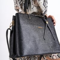 Черна дамска чанта за рамо D i a r d i черен/син цвят "лукс" , снимка 4 - Чанти - 44329003