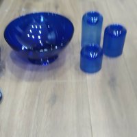 Купа и свещник от синьо стъкло лв  , снимка 6 - Прибори за хранене, готвене и сервиране - 40221008
