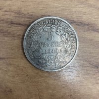 Сребърна монета 5 франка 1849г., снимка 2 - Нумизматика и бонистика - 39337766