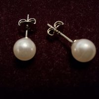 Сребърни обеци перли, снимка 2 - Обеци - 35089538