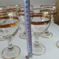 Ретро стъклени кристални чаши с златен кант , снимка 2 - Антикварни и старинни предмети - 37552225