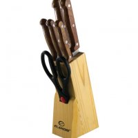 Комплект ножове с дървена поставка Elekom EK-07 / 70200, снимка 1 - Прибори за хранене, готвене и сервиране - 31223703