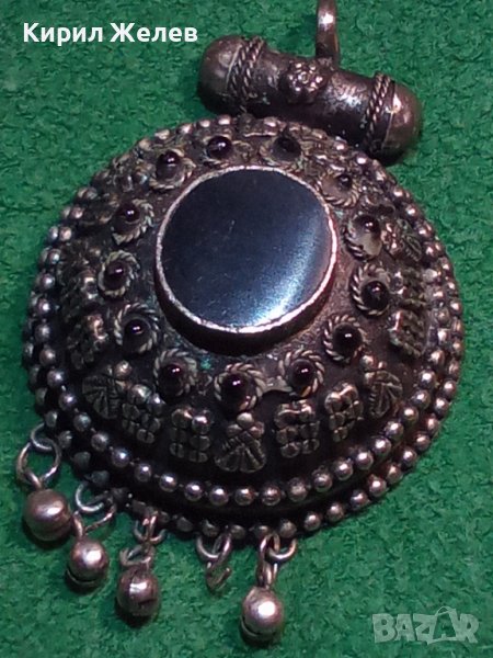 СТАРО ОСМАНСКО САЧАНЕНО УКРАШЕНИЕ с ШЛИФОВАН ЧЕРЕН ОНИКС ГРАНУЛАЦИЯ ЕТНО БИЖУ МАЙСТОРСКАРАБОТА 25877, снимка 1