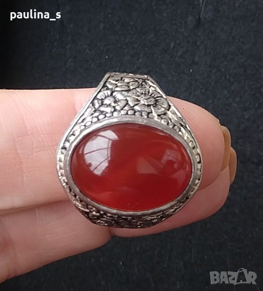 Стар турски сребърен пръстен с Карнеол - камъкът на любовта и здравето, снимка 1