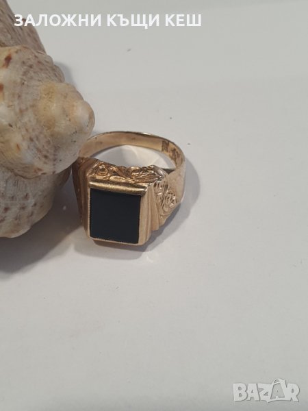 Мъжки златен пръстен с плочка Оникс, 14 кт. - 1, снимка 1