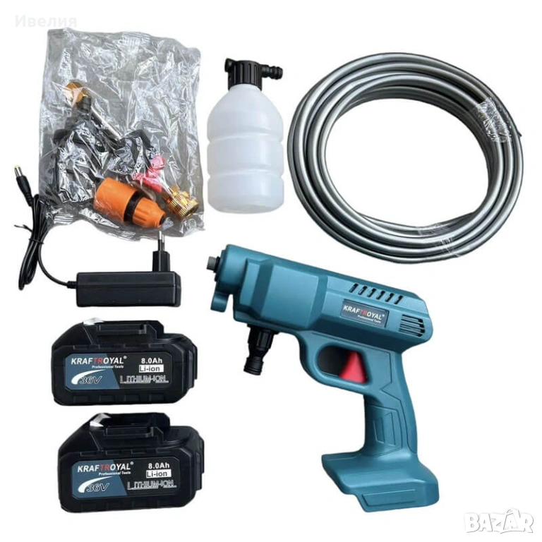 Водоструйка KraftRoyal с 2 Батерии 36V 8Ah с Налягане 30 Бара в Куфар с Аксесоари, снимка 1