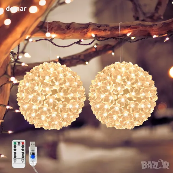 Lewondr Коледни светлини за прозорци, захранвани с USB, 2 броя, снимка 1