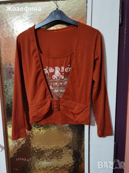 Блузка керемиден цвят- оранжево кафяво, снимка 1