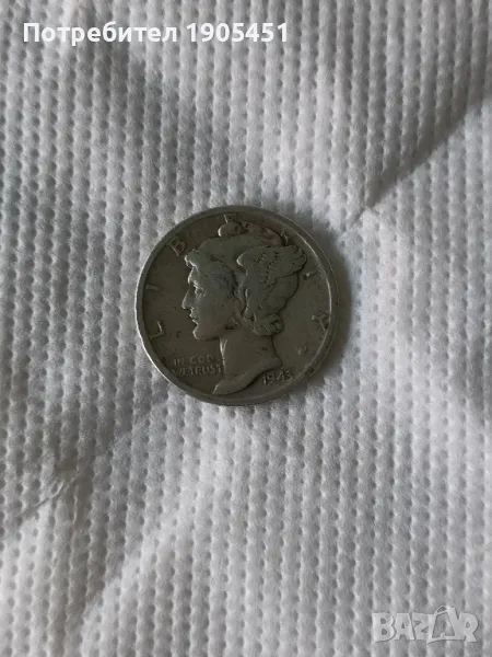 1 Дайм СРЕБРО Меркурий 1943г, снимка 1