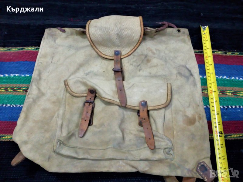 Брезентова Раница с каишки от естествена кожа., снимка 1