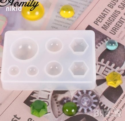 Малки полу сфери кръг и шестоъгълник силиконов молд форма за смола фондан бижу ръчна изработка , снимка 1