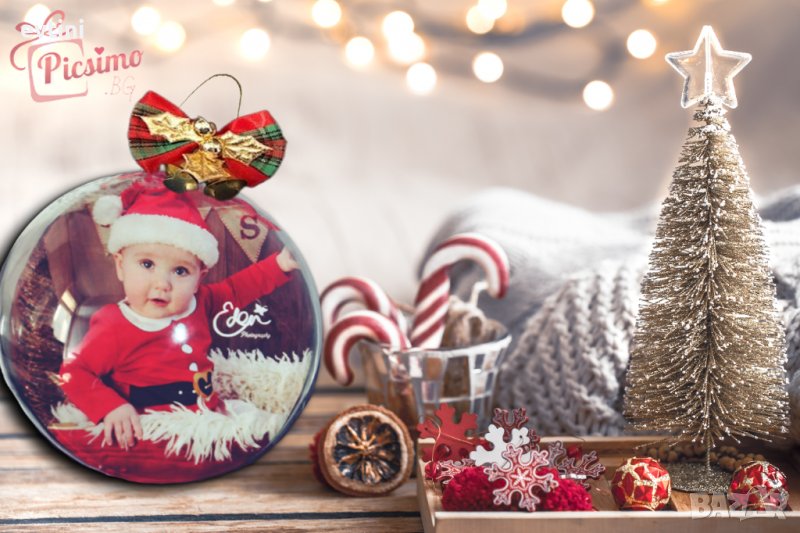 Коледни топки със снимки и послание 6см. 8см. 10см и 12см., снимка 1