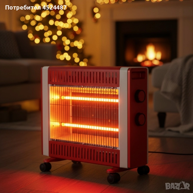 Кварцов отоплител 1500W с 2 степени и мобилни колелца – бързо и безопасно затопляне, снимка 1