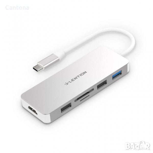LENTION USB C хъб с 4K HDMI, 3 USB порта, Type C PD, SD/Micro SD адаптер за четец на карти, сребрист, снимка 1