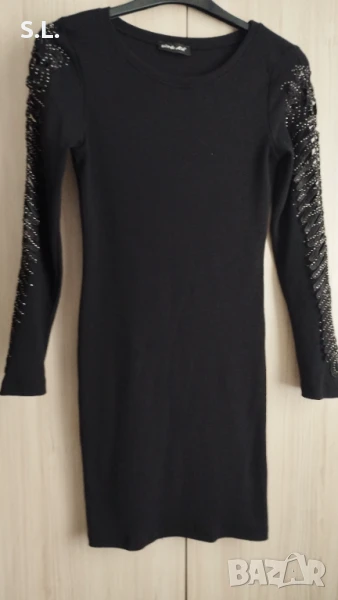 Черна къса рокля от рипс, снимка 1