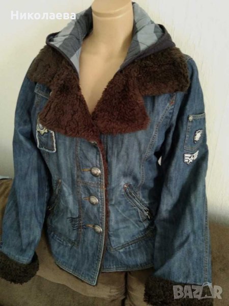 Къса шуба-деним с отделяща се подплата,L/XL, снимка 1