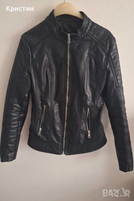 Дамско черно кожено яке, снимка 1