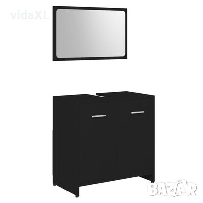 vidaXL Комплект мебели за баня, черен, инженерно дърво（SKU:802580, снимка 1