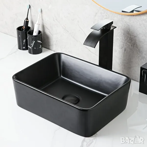 Керамична мивка за баня в матово черно, снимка 1