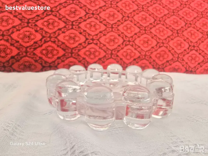 Ретро Масивен Стъклен Прозрачен Пепелник Кръгъл, снимка 1