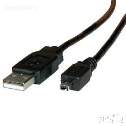 Кабел USB 2.0 Type A към Mini 4pin Roline 11.02.8418 Черен 1.8м, USB Type A to Mini 4pin M/M, снимка 1