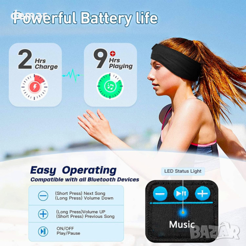 Музикални безжични слушалки с лента за глава за сън, снимка 6 - Слушалки и портативни колонки - 44674368