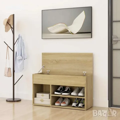 vidaXL Пейка за обувки, дъб сонома, 80x30x45 см, инженерно дърво, снимка 3 - Маси - 56147829