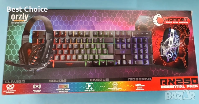Гейминг комплект клавиатура, мишка, слушалки и подложка за мишката на марката Orzly