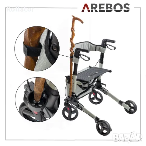 Лек алуминиев ролатор/ проходилка със седалка и пазарска чанта 7,6кг, снимка 4 - Ролатори - 47821217