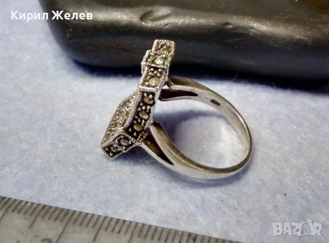 РАЗКОШЕН МАРКАЗИТЕН СРЕБЪРЕН ПРЪСТЕН СРЕБРО 925 с БЯЛА ПОЗЛАТА ИНКРУСТИРАН с КАМЪНИ МАРКАЗИТ 49114, снимка 3 - Пръстени - 49351687