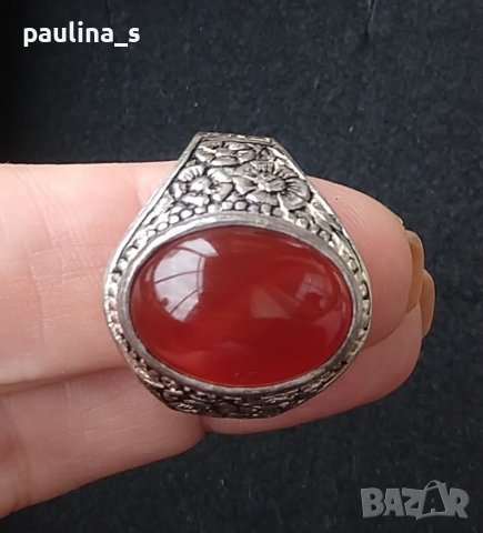 Стар турски сребърен пръстен с Карнеол - камъкът на любовта и здравето, снимка 1 - Пръстени - 40446795