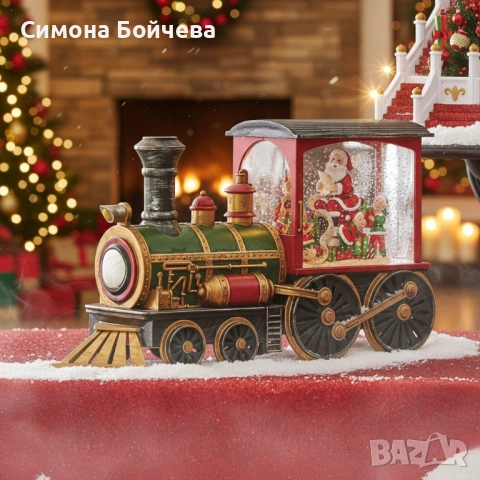 Коледна декоративна композиция „Влакът на Дядо Коледа“ с LED светлина, вода и брокат, снимка 5 - Декорация за дома - 52819355