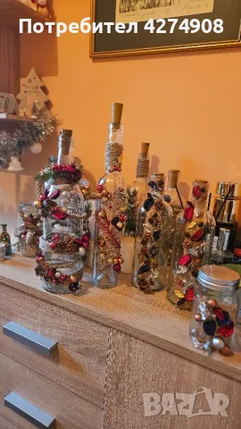 Подаръчни коледни светещи бутилки и свещници. Ръчна изработка, снимка 4 - Декорация за дома - 48248399