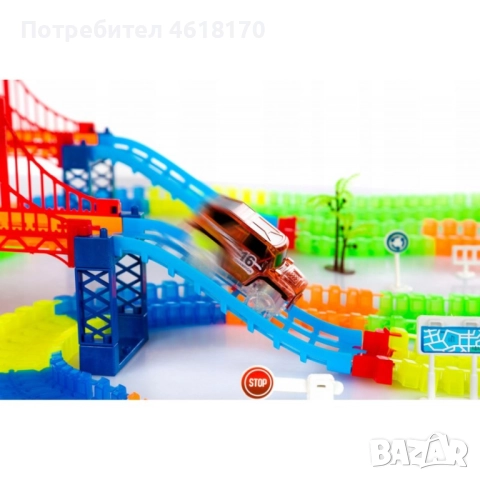 Magic Tracks светеща писта от 360 части, 2 броя колички с лед светлини, мост и пътни знаци, снимка 6 - Коли, камиони, мотори, писти - 52385907