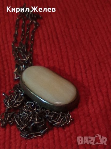СТАРИННО СРЕБЪРНО КОЛИЕ МДАЛЬОН с ВЕРИЖКА с БЯЛ ШЛИФОВАН ЮВЕЛИРНО ИВИЧЕСТ АХАТ АРТ ДЕКО БИЖУ 26441, снимка 11 - Антикварни и старинни предмети - 34631543