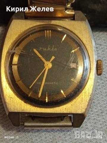 Стар механичен часовник дамски RUHLA ANTI-MAGNETIC GERMANY работи позлатен 51512, снимка 2 - Антикварни и старинни предмети - 52375785