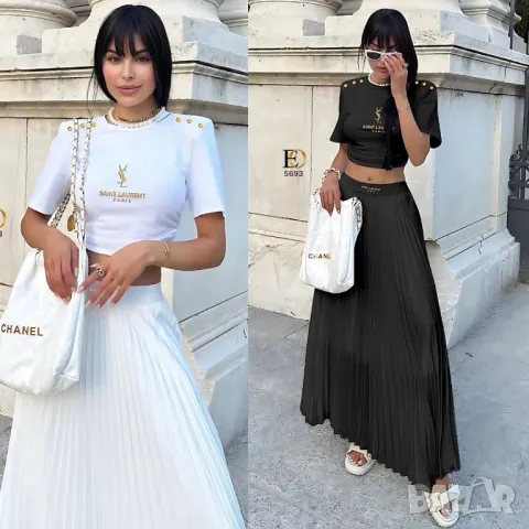 дамски комплекти  тениска/кроп и дълга пола солей yves saint laurent, снимка 2 - Комплекти - 50406649