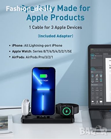 3 в 1 Нова стойка зарядно телефон слушалки часовник Магнитна станция iPhone Apple Watch AirPods, снимка 3 - Аксесоари за Apple - 40429563