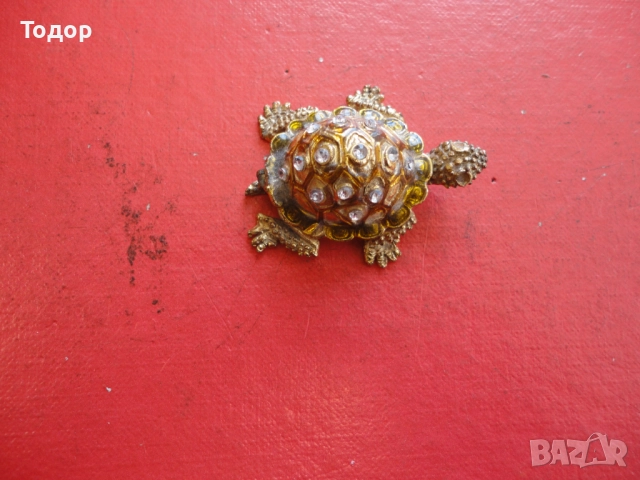 Бронзова кутийка за хапчета бижута костенурка с емайл , снимка 3 - Антикварни и старинни предмети - 52653286