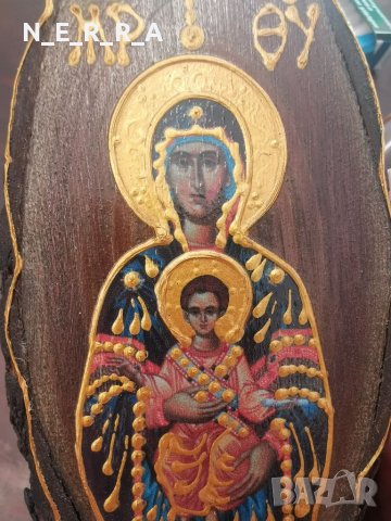 Малка икона Богородица с младенеца - изображение върху дърво, снимка 2 - Антикварни и старинни предмети - 38497268