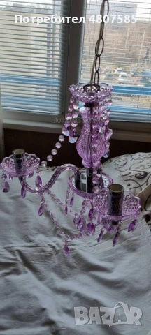 Продавам полилей, 3x40w, розово - лилав , снимка 3 - Лампи за таван - 54331201