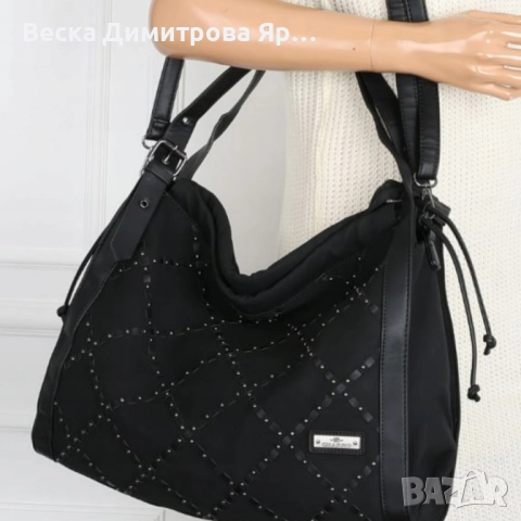 Велурена дамска чанта с декоративни ленти и метални капси – елегантен бохо дизайн, снимка 4 - Чанти - 52574232