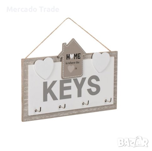  Декоративна Дървена поставка за ключове, 4места, Бял, снимка 2 - Декорация за дома - 44478022