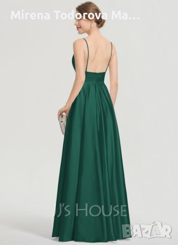 Абитуриентски рокли от сатен с дължина до пода с V-образно деколте и джобове. XXXL-200лв., снимка 2 - Рокли - 36684437