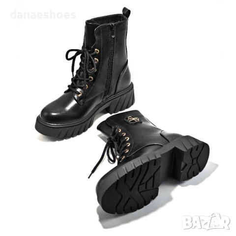 Дамски боти тип кубинка с връзки и цип , снимка 6 - Дамски боти - 52225724