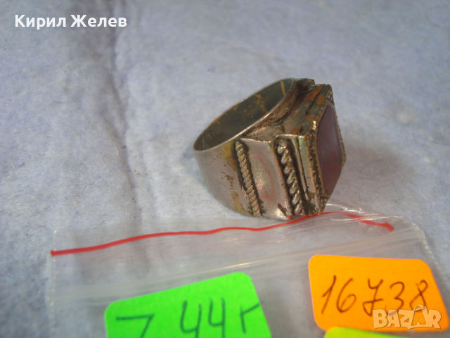 СТАРИНЕН БРОНЗОВ ОРНАМЕНТИРАН ПРЪСТЕН с ЧЕРВЕН КАТАЛИН МАЙСТОРСКА РЪЧНА ИЗРАБОТКА 16738, снимка 6 - Антикварни и старинни предмети - 36393672