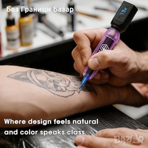 Нов Професионален тату комплект безжична машина 1200mAh писалка мастила игли кожа, снимка 5 - Други - 54106613