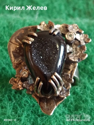 Екстравагантен сребърен пръстен с артистичен обков и ЧЕРЕН КВАРЦ елегантен 52938, снимка 3 - Пръстени - 54028032